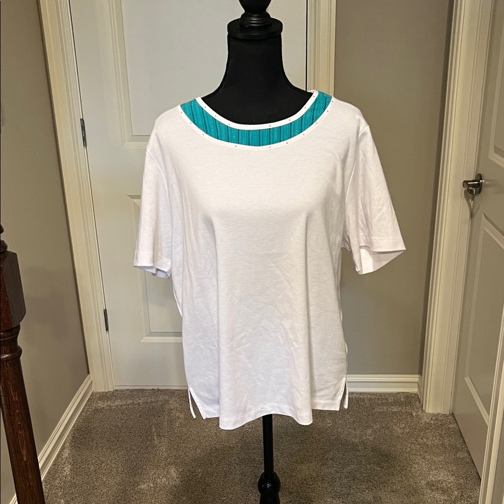 BonWorth White Short Sleeve Tee with Teal Trim MP OVS